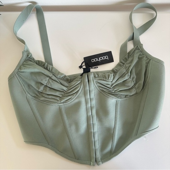 BOOHOO RUCHED CUP BANDAGE CORSET TOP Sage Green Corset Top NWT size 10 - Picture 3 of 6